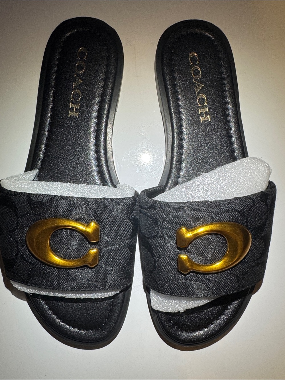 Coach Black Slide Sandals with Gold Hardware